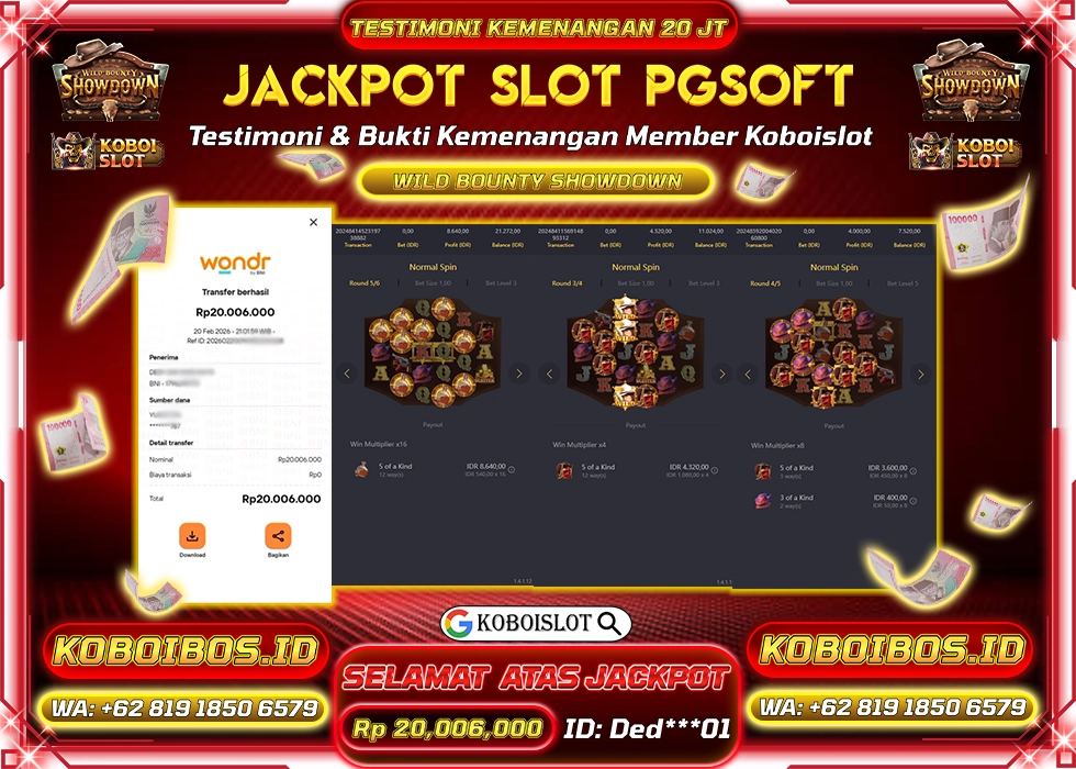BUKTI KEMENANGAN Ded***01 SLOT GACOR WILD BOUNTY SHOWDOWN Rp20.006.000,- LUNAS